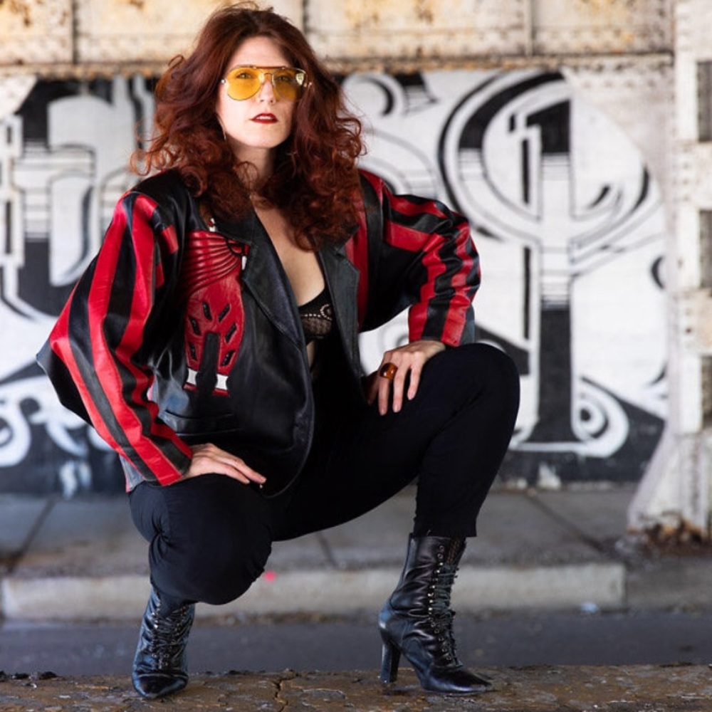 Vintage Black and Red Leather Jacket